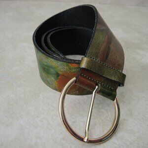 Vanzetti Genuine Leather Belt 2" W, Floral Green & Rust Orange Made Germany 33"L